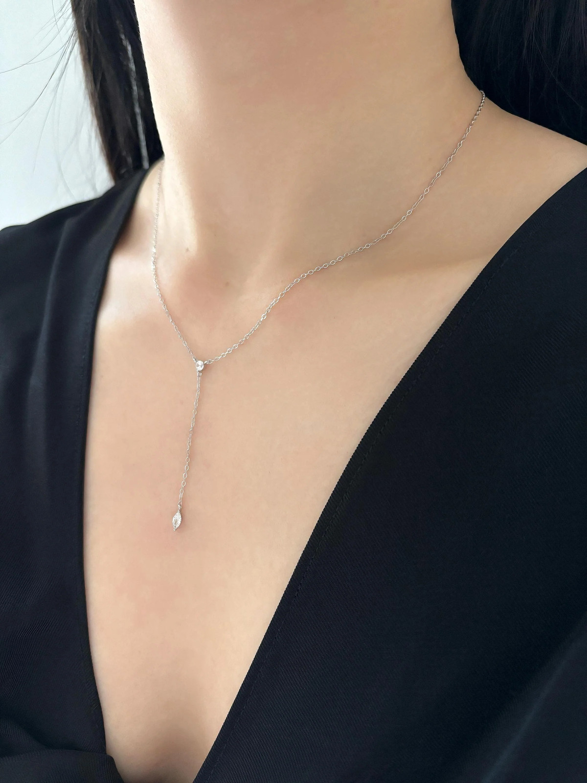 14K Gold Plated S925 Sterling Silver Zircon Pendant Y Lariat Clavicle Necklace