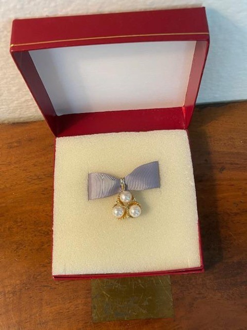 Estate 14k Chinese Three Pearl and Three Diamond Accent Enhancer Pendant 4.8