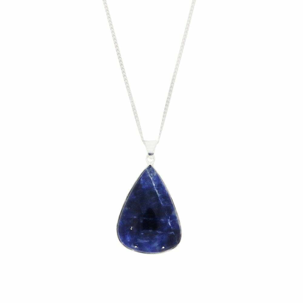 Sodalite Sterling Silver Teardrop Shape Pendant & Chain DM005