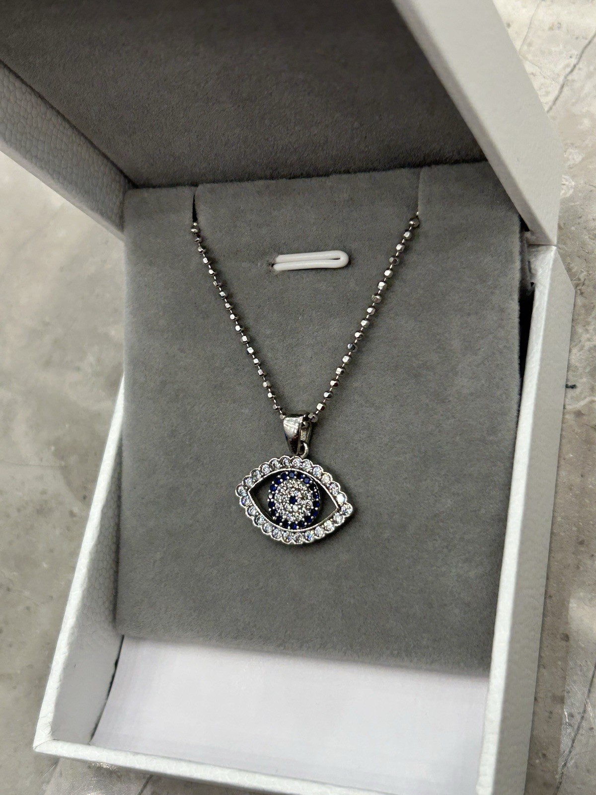 925 Sterling Silver Evil Eye Pendant Necklace With Italian Bead Chain For Women