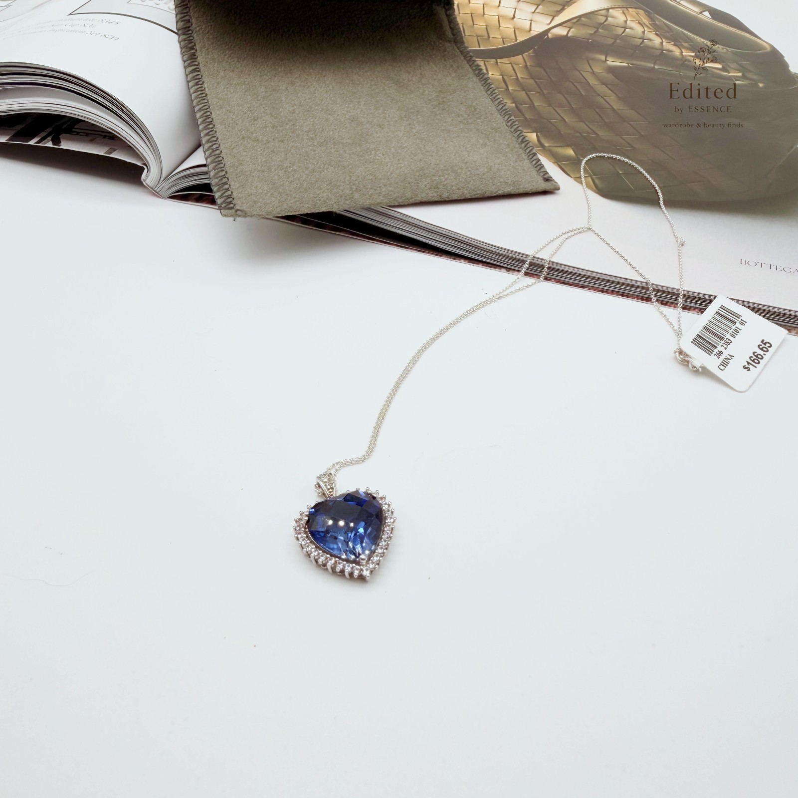 Lab Created Blue White Sapphire Heart Pendant Necklace Sterling Silver 18” New