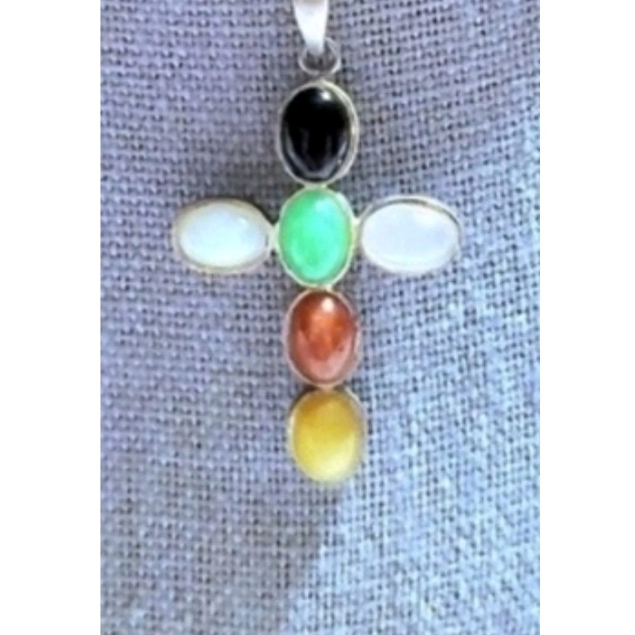 Multicolor Cross Pendant 925 Sterling Silver Black Green Red Yellow Rose White
