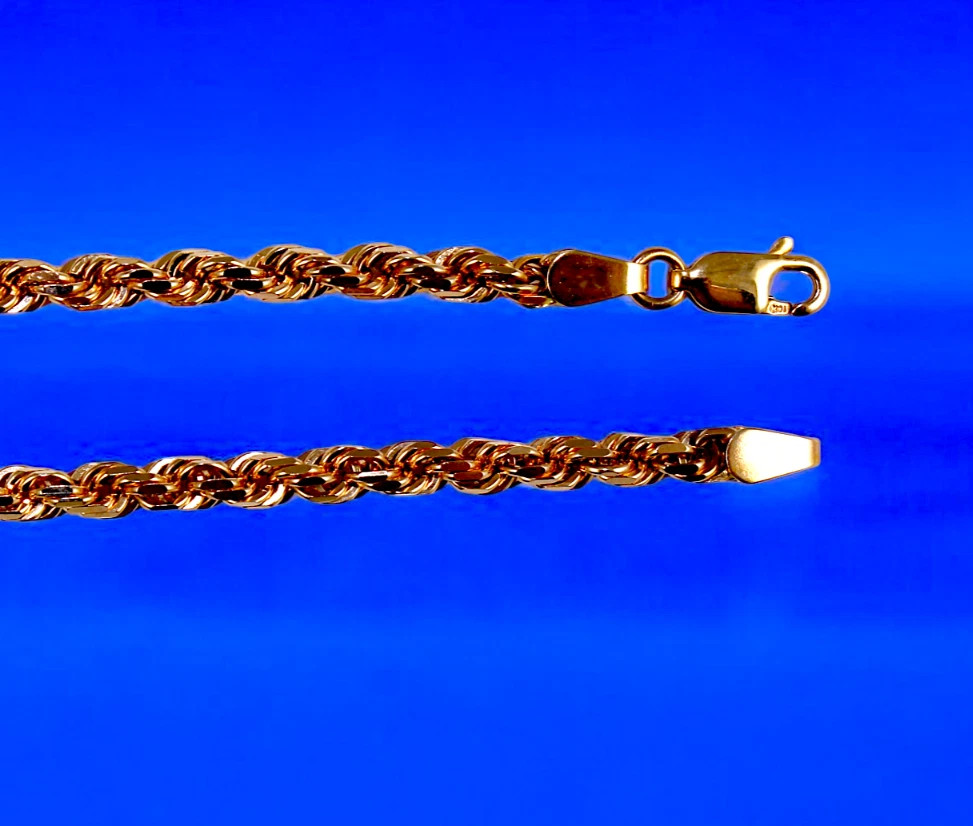 14K Rose Gold Rope Chain Necklace Bracelet Diamond Cut Real Gold 2mm-6mm 7″-30″