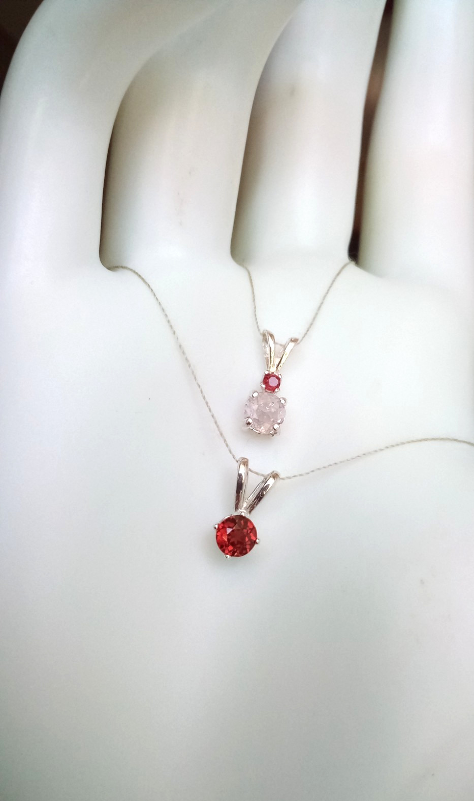 Two Pendant Set Natural Small Gemstones Very Light Pink Ceylon Sapphire Garnet