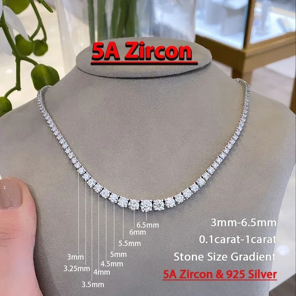 Full Moissanite Tennis Necklace with Certificate 3-5Mm Size Gradient Diamond Nec