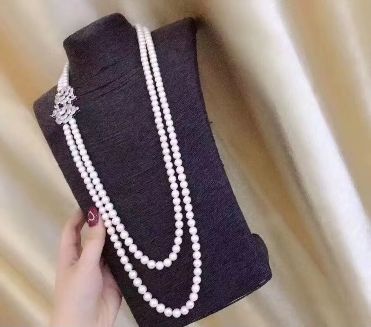 gorgeous two strands 8-9mm south sea white pearl necklace 30″32″