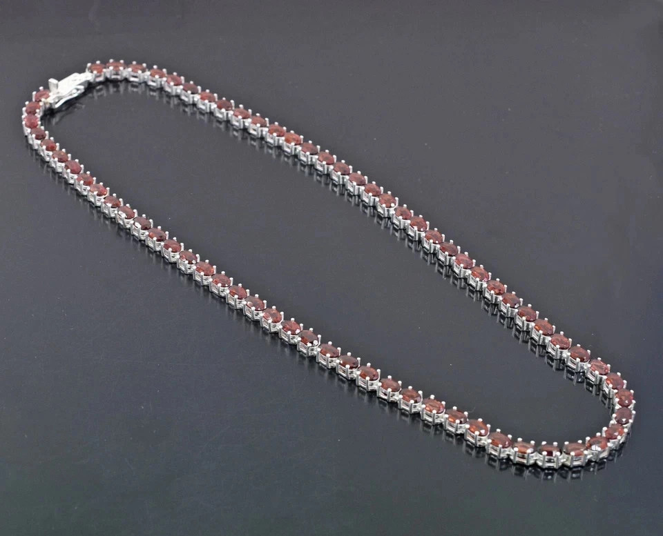 20TCW Oval Cut Lab Created Red Garnet Tennis Necklace 925 Sterling Silver