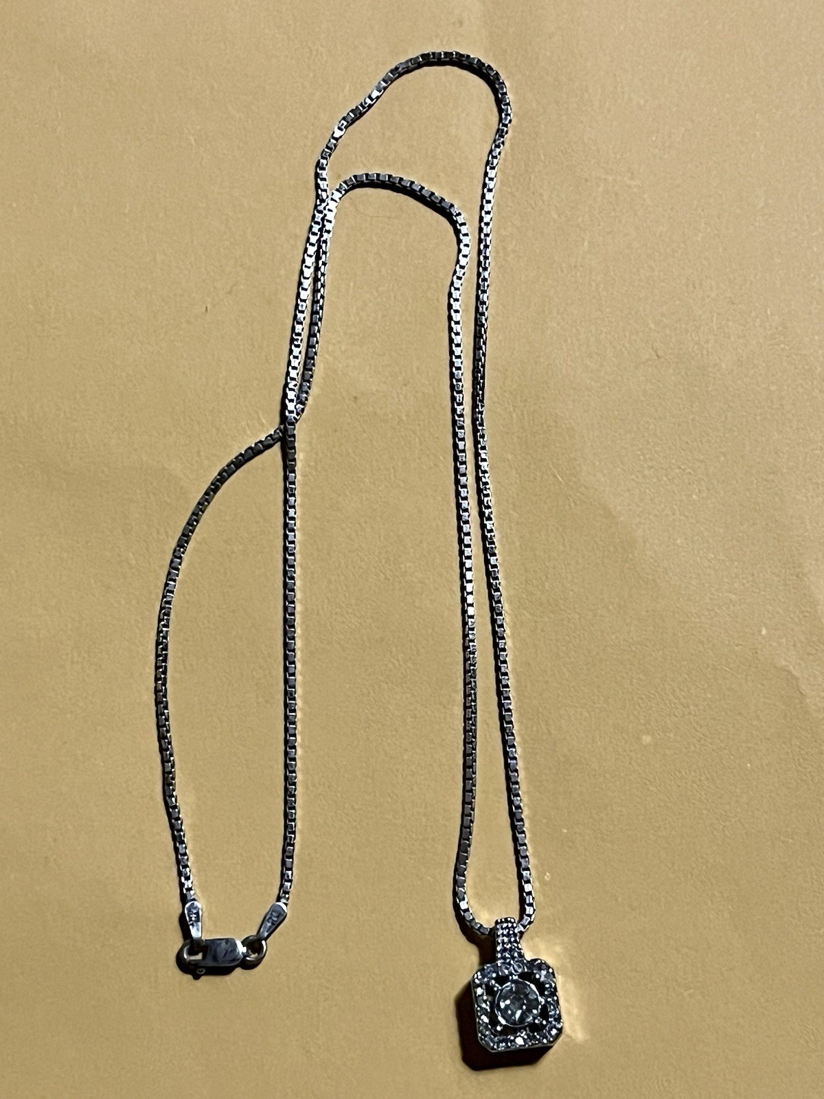 Sterling Silver Designer Box Link Chain With CZ Pendant