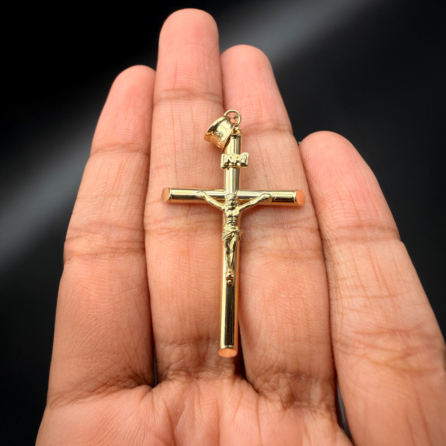 14K Real Yellow Gold Jesus Christ Crucifix Cross Pendant 1.7″ INRI Cross