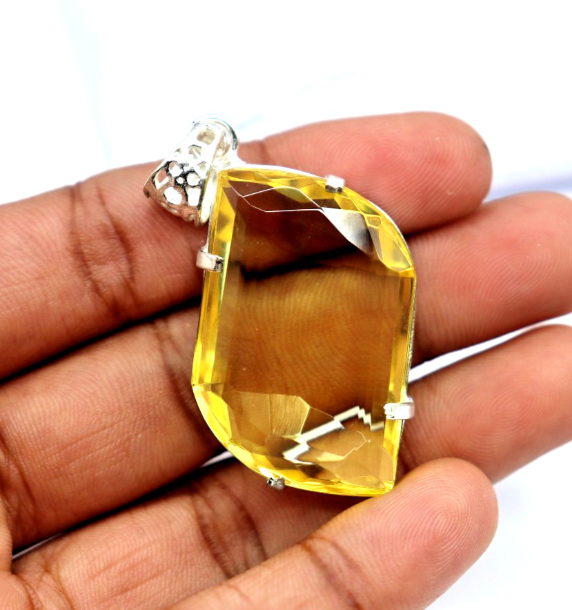 Topaz Yellow Fancy Cut 74 Ct 925 Sterling Silver Certified Gemstone Pendant