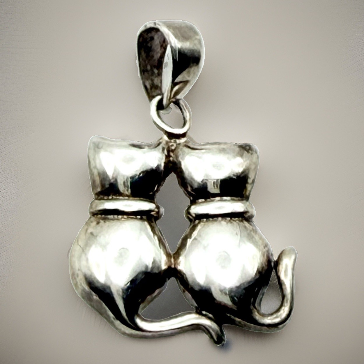 Two Kittens Sterling Silver 925 Cat Lover Pendant Love Friendship Cat Gift 1”
