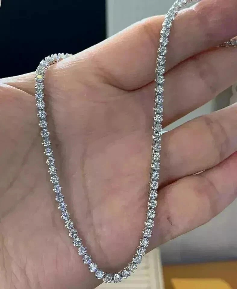 15 ctw Round Cut Created Diamond Tennis Women Necklace 14K White Gold Finish 18″