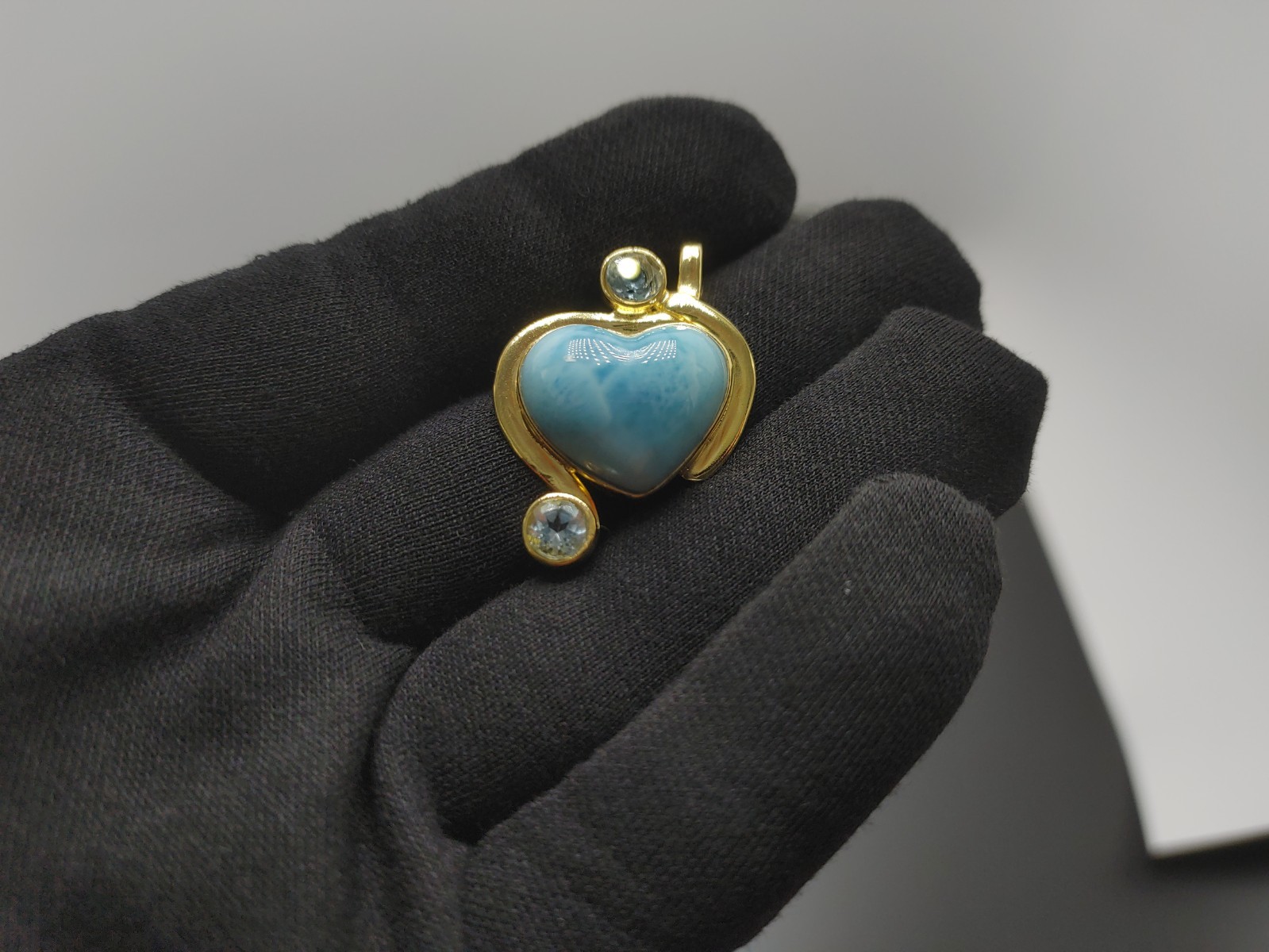 Beautiful Larimar Heart Pendant with Gold Vermeil and Topaz