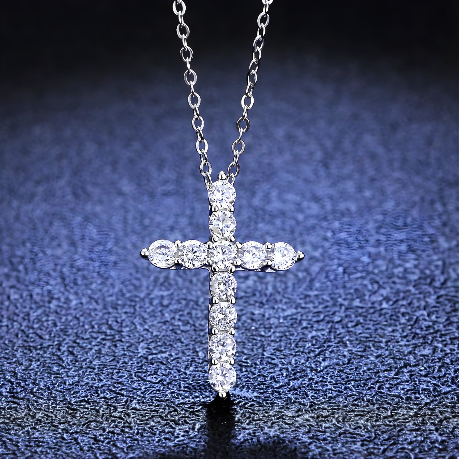 Moissanite Cross Pendant Necklace | 925 Sterling Silver-GRA Certified
