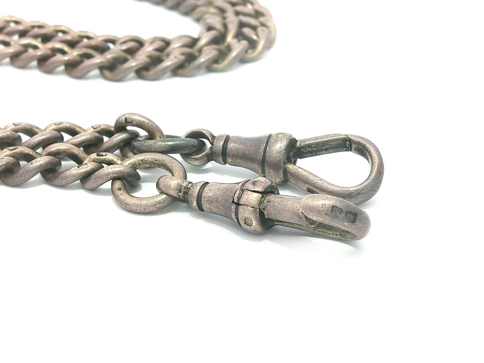 Antique Silver 19.5″ Curb Cuban Link Watch Chain Necklace w/ 2 Dog Clip