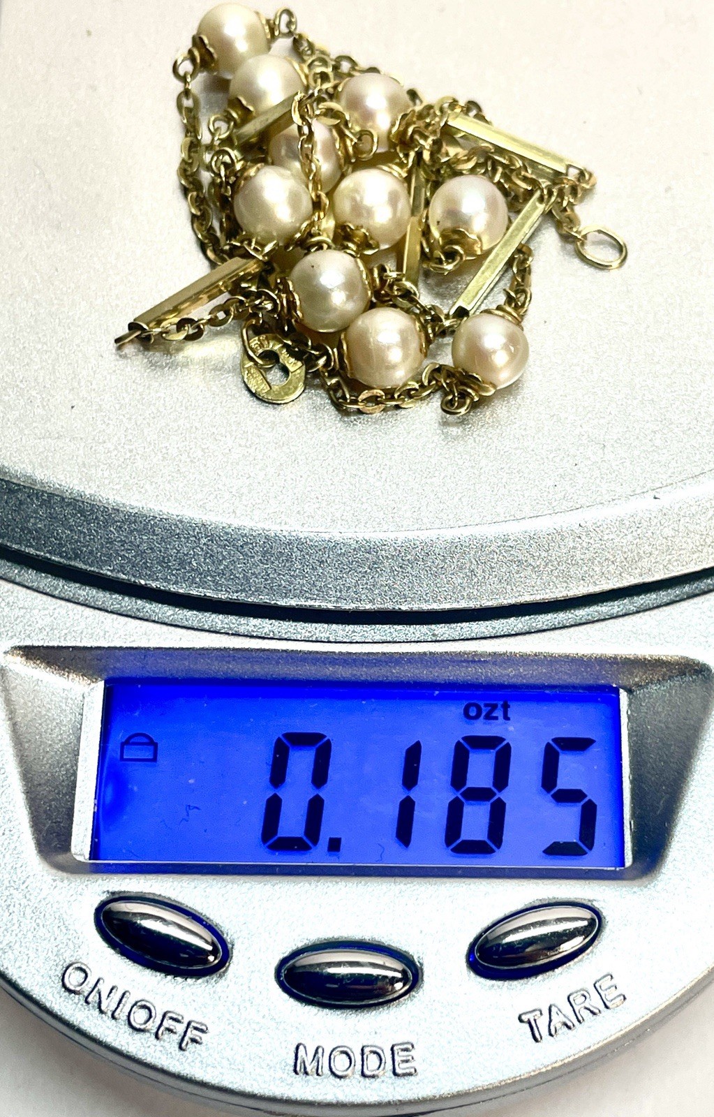 Rice Pearl Necklace Station VTG 14K Yellow Gold Designer Italy 2.25g 24″ RARE