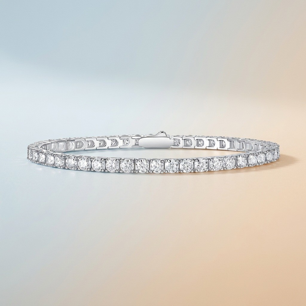 2-5mm Round Cut Moissanite Tennis Chain S925 Sterling Silver Necklace Bracelet