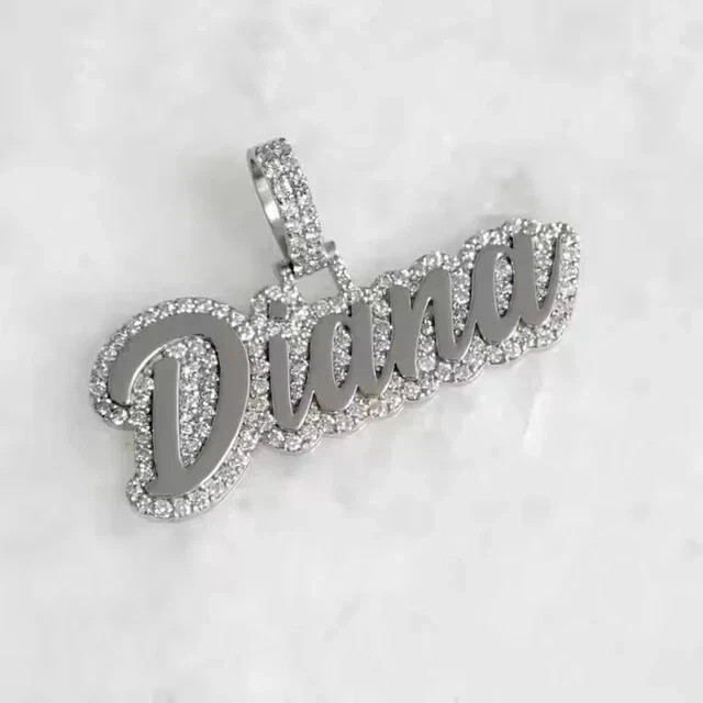 2Ct Round Cut Natural Moissanite Customize Name Pendant 14K White Gold Plated