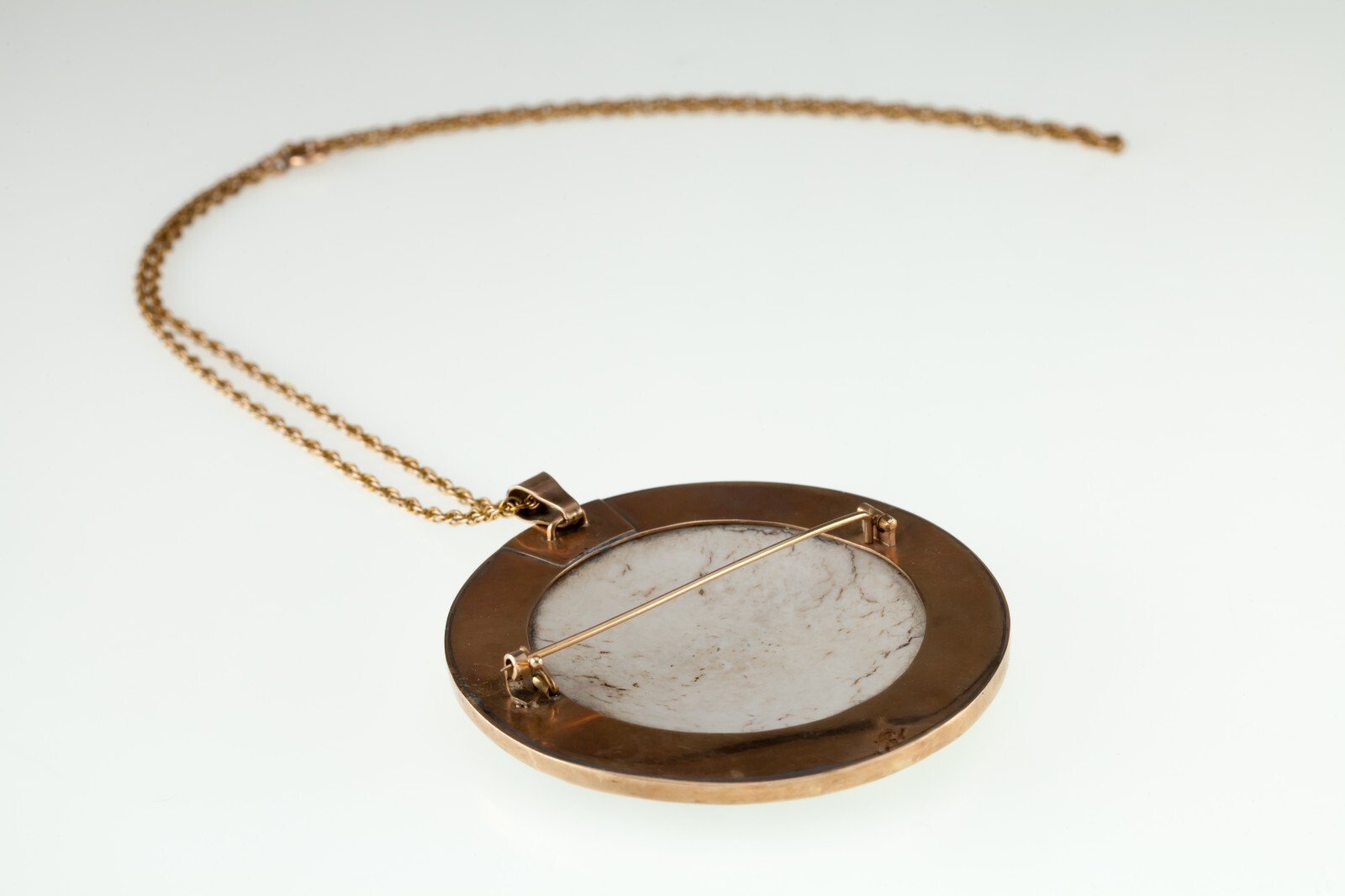 Unique Victorian Hand Painted Porcelain Pendant in 14k Yellow Gold Frame 57mm