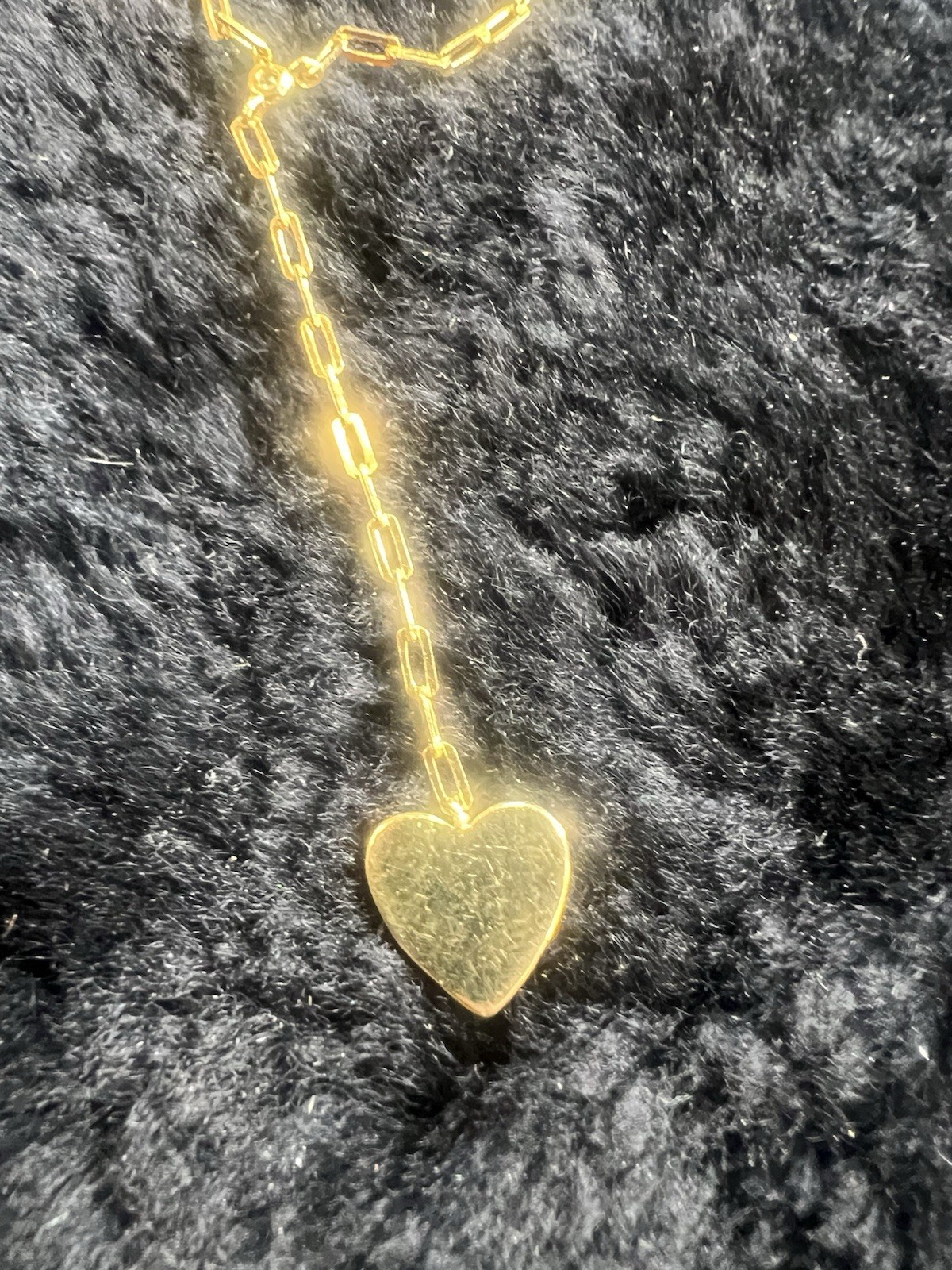 18” Paper clip 925 AV Sterling Silver Gold Wash Dangling Heart Necklace (j40)