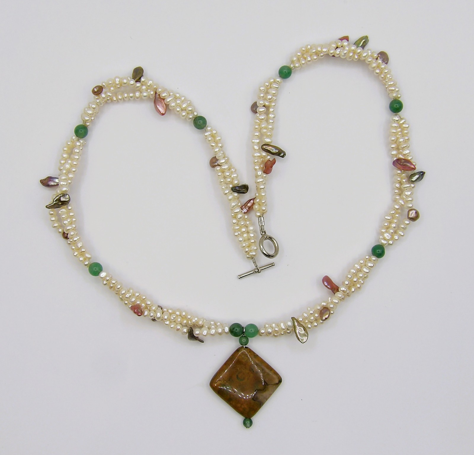 23 inches long Multicolor Aventurine & Genuine Freshwater Pearl Necklace NK958