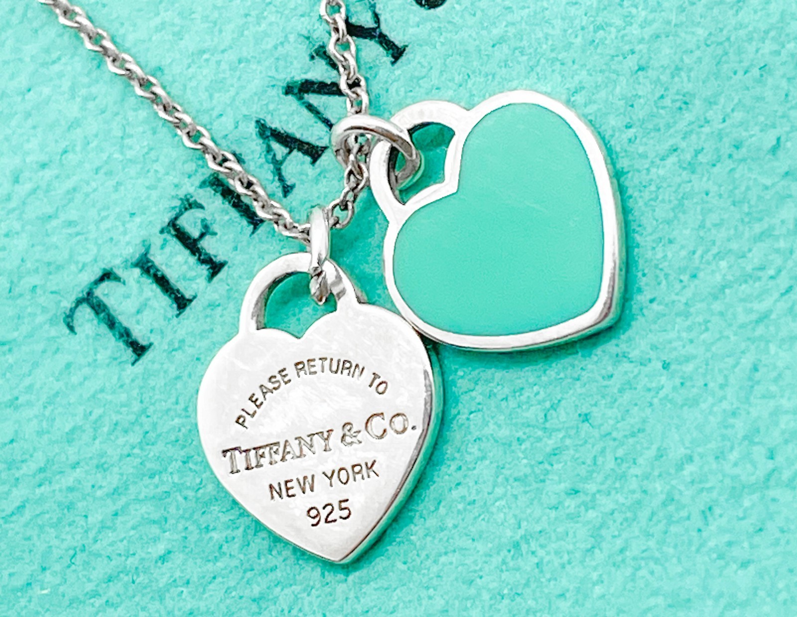 Tiffany & Co. Return to Tiffany Mini Blue Double Heart Pendant Necklace 16″