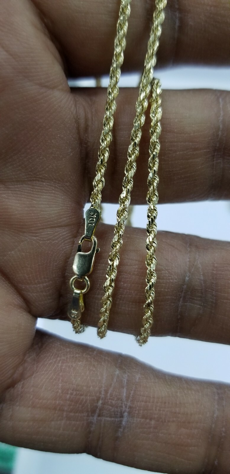 10KT Rope necklace Yellow Gold 1.5MM Premium Diamond Cut Lobster Lock REAL GOLD