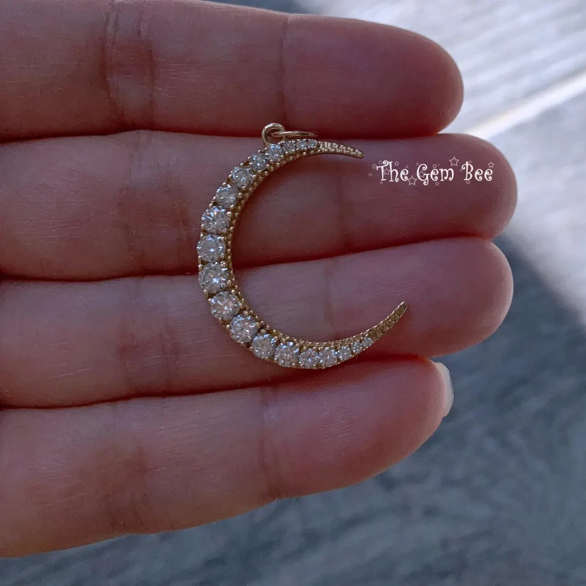 21x26mm 14K Yellow Gold 1.25CT Natural Diamond LARGE Crescent Moon Charm Pendant