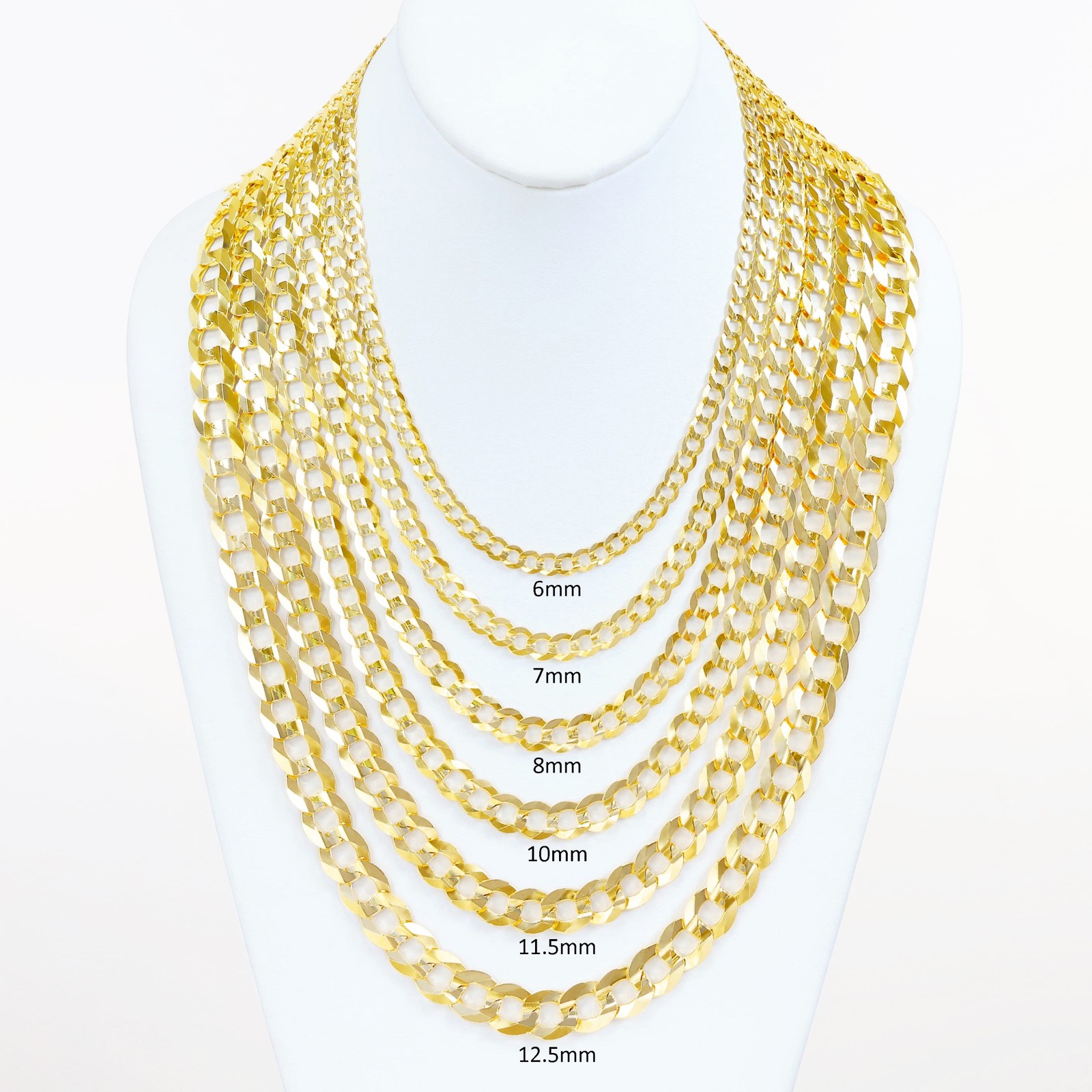 10K Yellow Gold Solid 2mm-12.5mm Cuban Curb Chain Link Pendant Necklace 16″- 30″