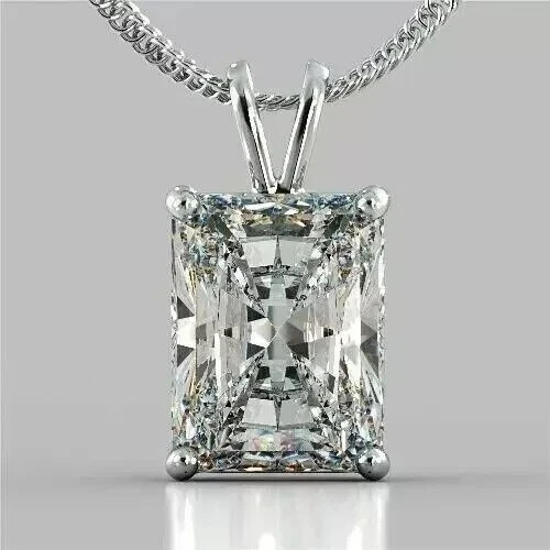 3CT Radiant Cut Lab Created Diamond Pendant For Women’s 14K White Gold Plated
