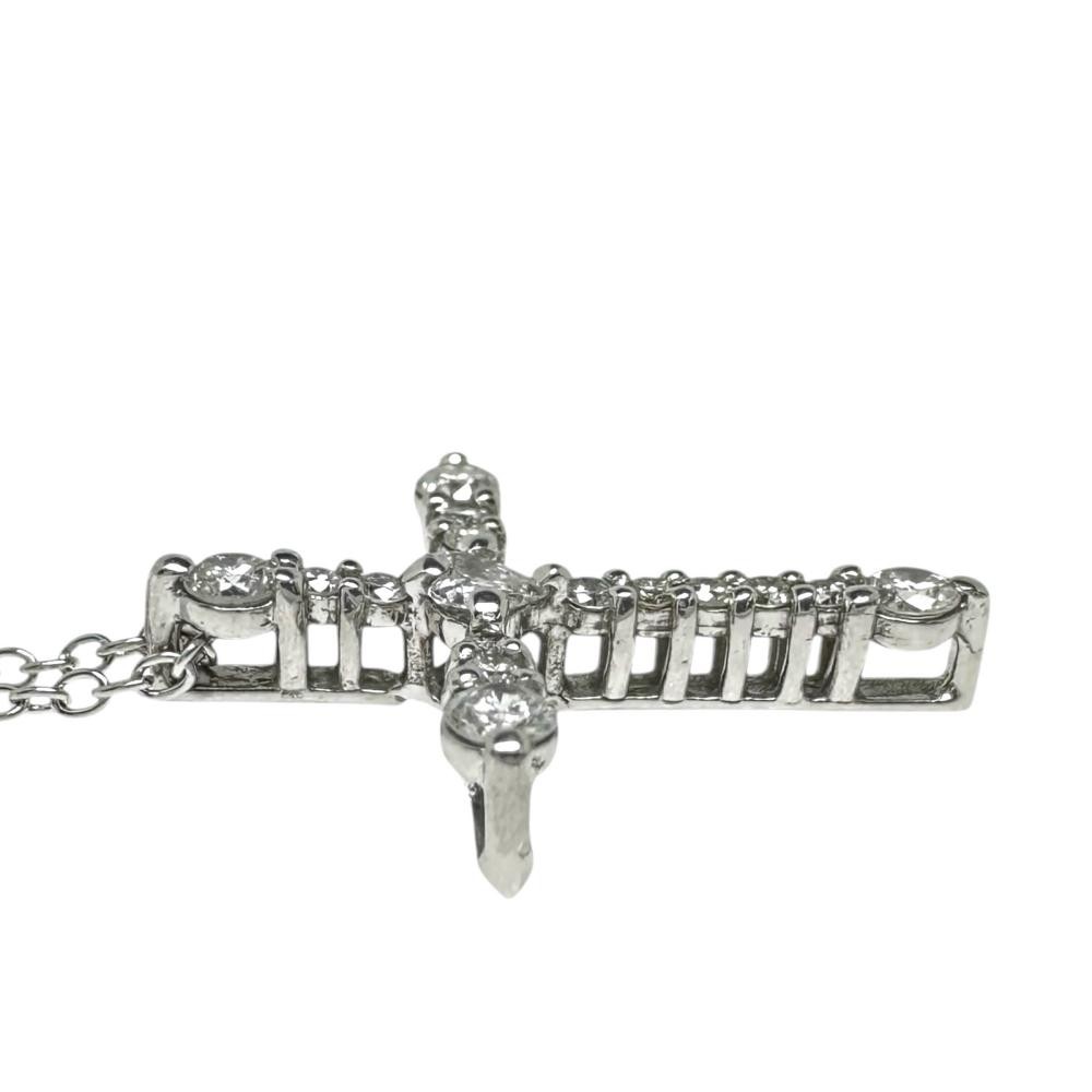 AHKAH cross diamond 0.33ct in total Necklace K18WG white gold 3.2g 17.3″ Women