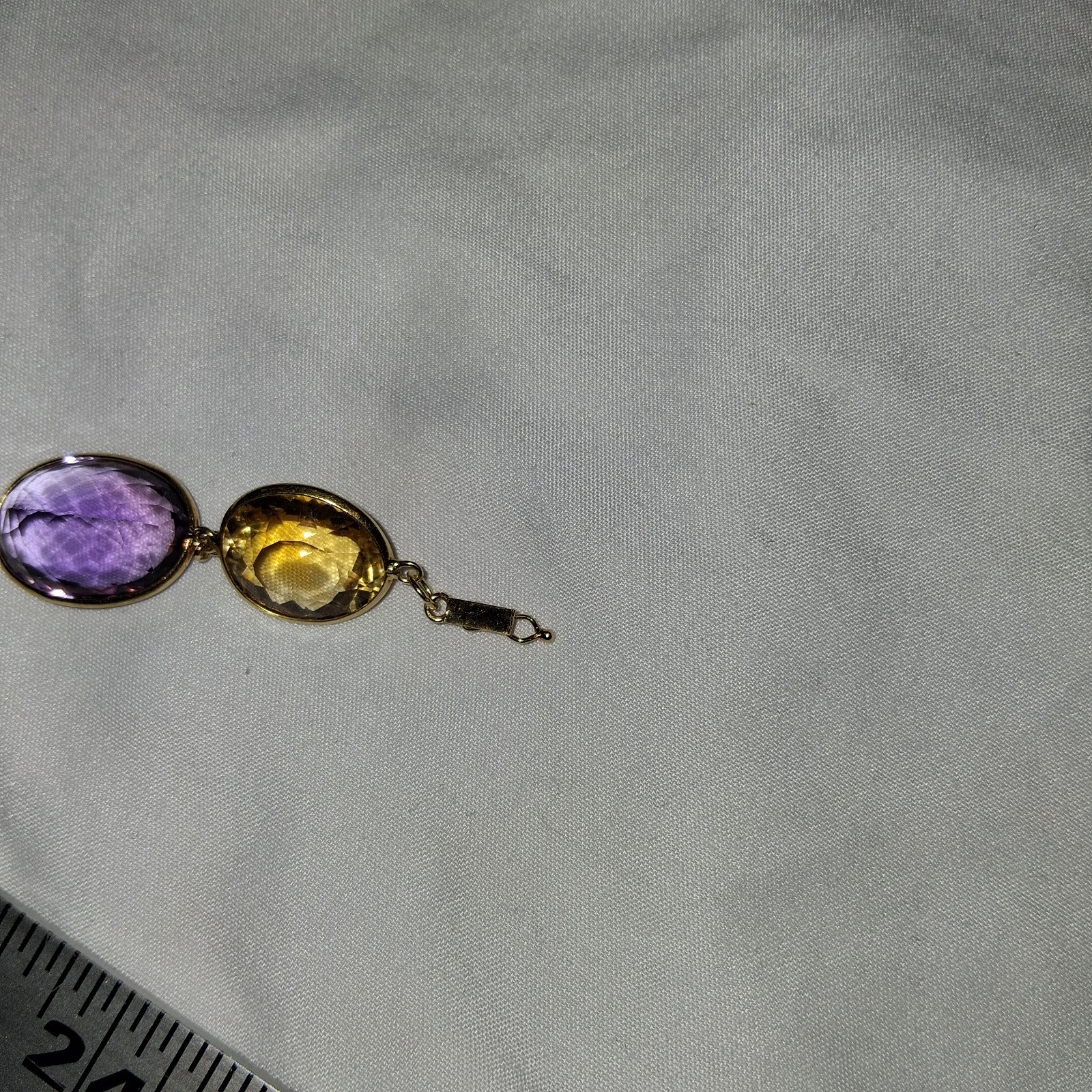 18k Yellow Gold multi color shape stone long necklace