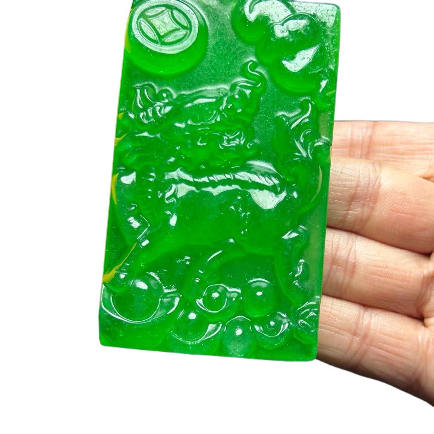 Nature Ice Green Burmese Jadeite Hand Carved Kylin Lucky Amulet Pendant Necklace