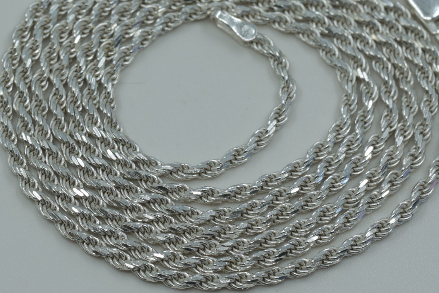 Vintage Sterling Silver Rope Chain Necklace 925 Italy 30 Inch 8.83g Diamond Cut