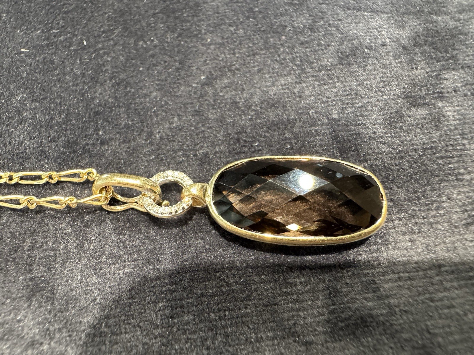 9ct Yellow Gold 70cm Chain with 9ct Yellow Gold Smokey Quartz & Diamond Necklace
