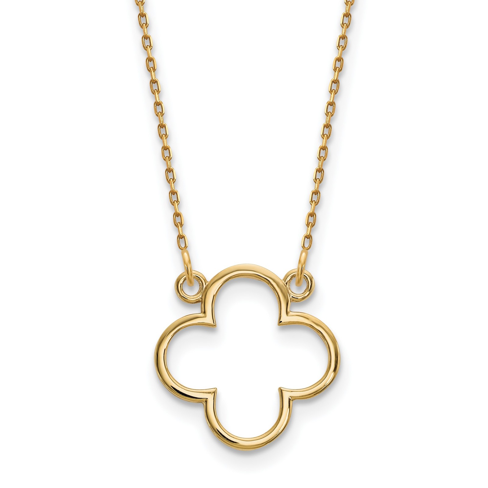 14K Polished Open Quatrefoil Design 18 inch Necklace Chain Mens Womens USA