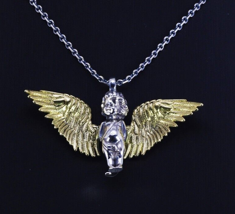 Male Angel Cherab Cupid .925 Sterling Silver Winged Deity Ghost Pendant Jewelry