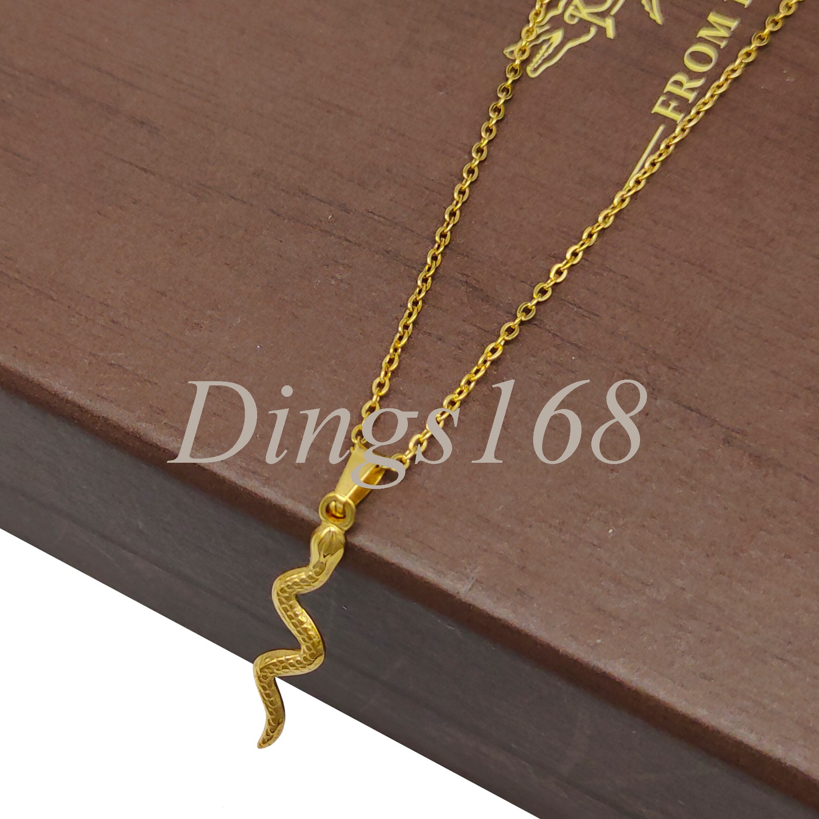 18K Yellow Gold Filled Hypoallergenic Rolo Chain Necklace w/ 35mm Snake Pendant
