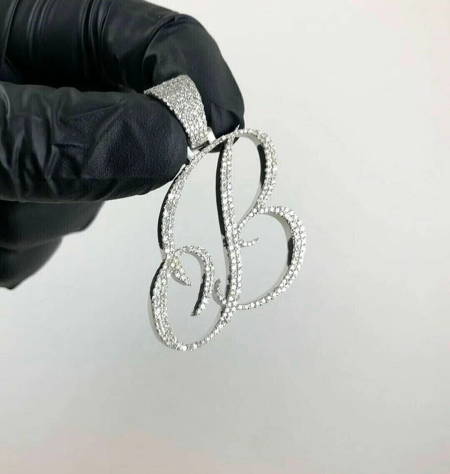 3Ct Round Cut Created Diamond Initial Letter “B” Pendant 14k White Gold Plated