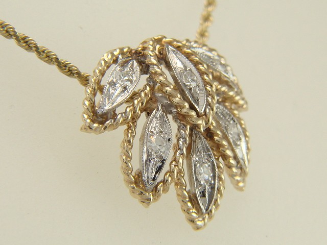 14K Yellow & White Gold Natural Diamond Necklace Slide 4.5 grams
