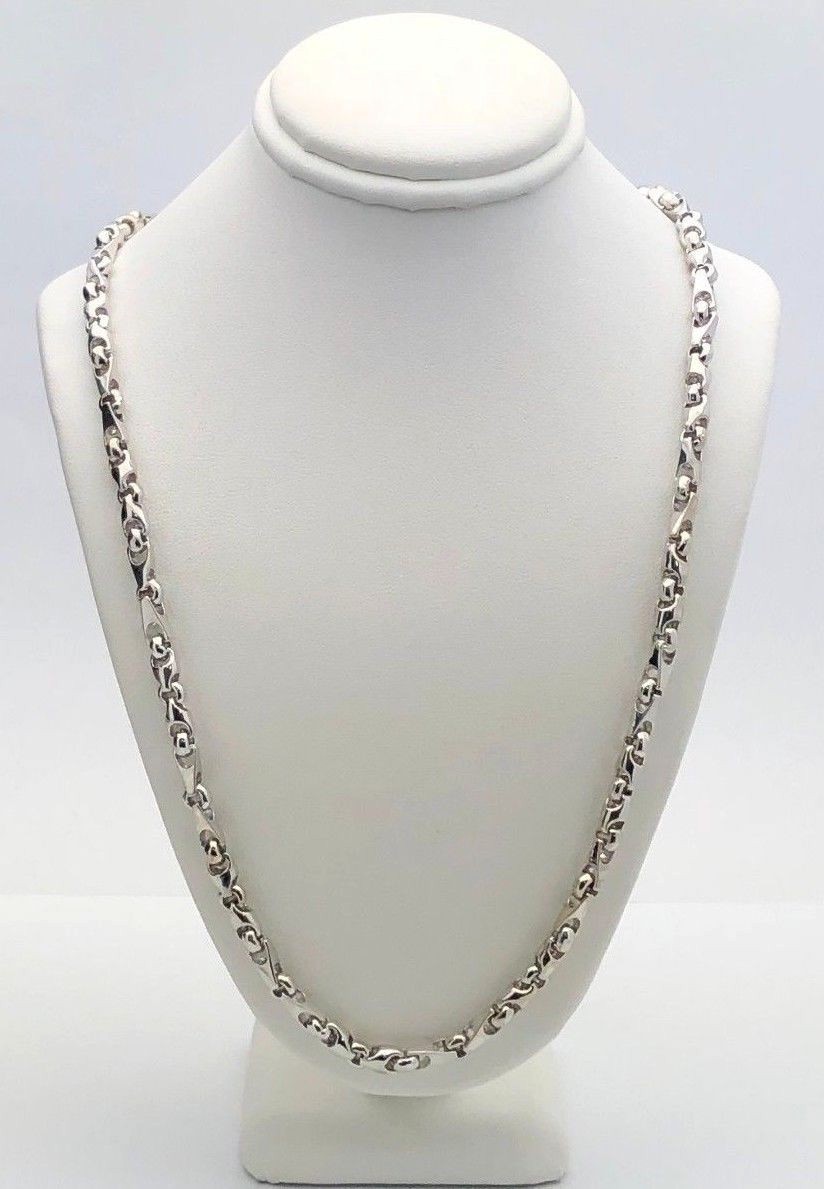 Men’s 14k White Gold Solid Handmade Fashion Link Necklace 20″ 5mm 47.5 grams