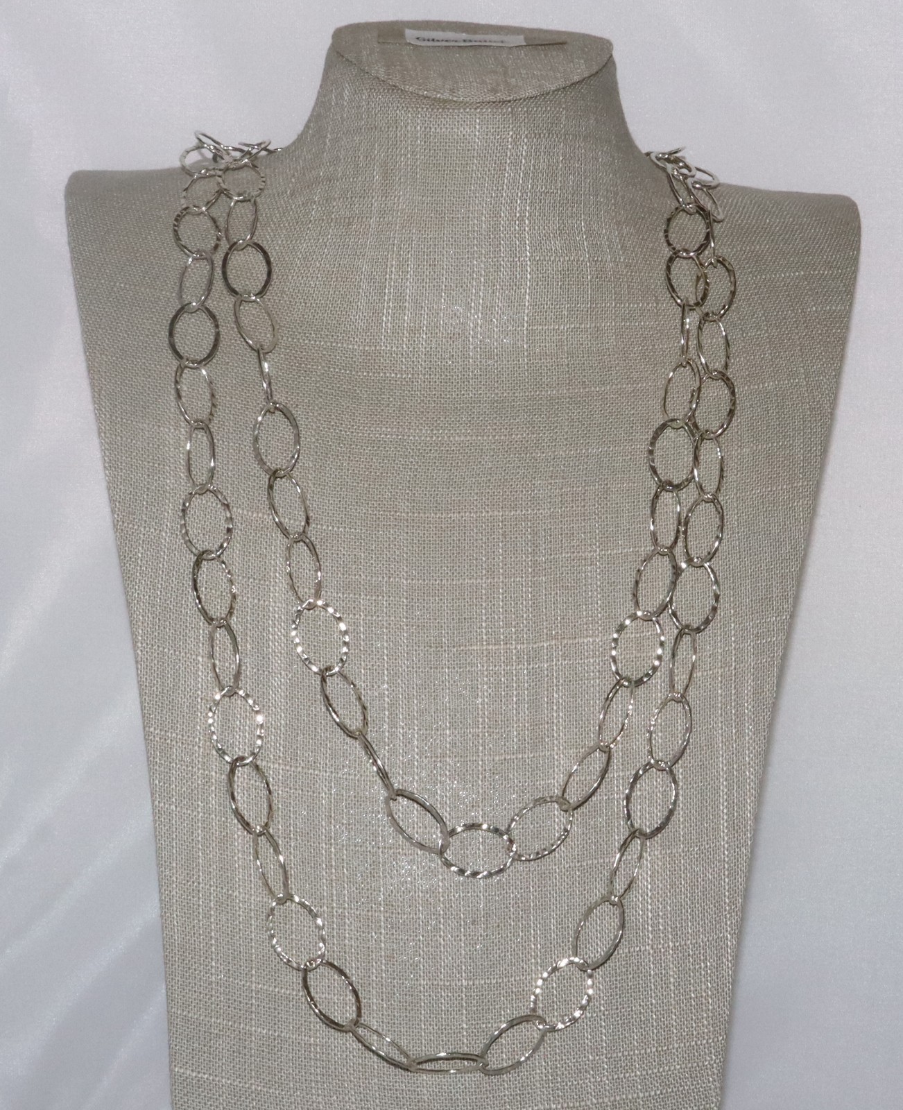 Vintage Prochain Sterling Silver Hammered Oval Link 60″ Long Necklace 51 grams