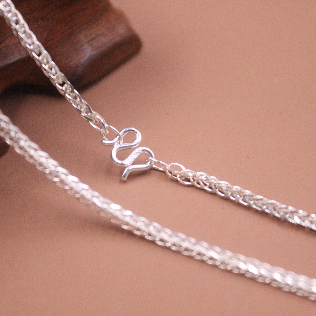 Pure Silver 999 Chain 2mm Width Wheat Link 20inch Sweater Necklace Stamp 足银999