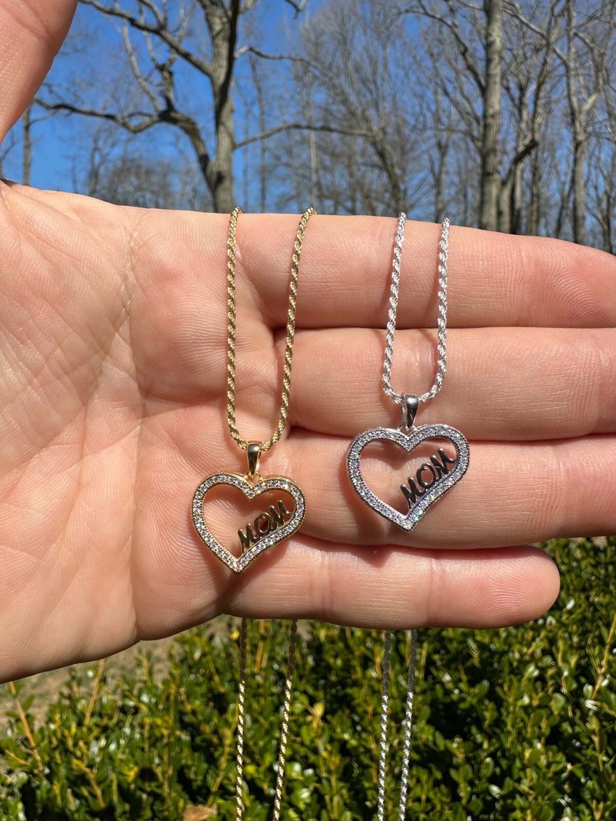 MOISSANITE 925 Silver/Gold Iced Mom Heart Shape Love Mother Day Pendant Necklace