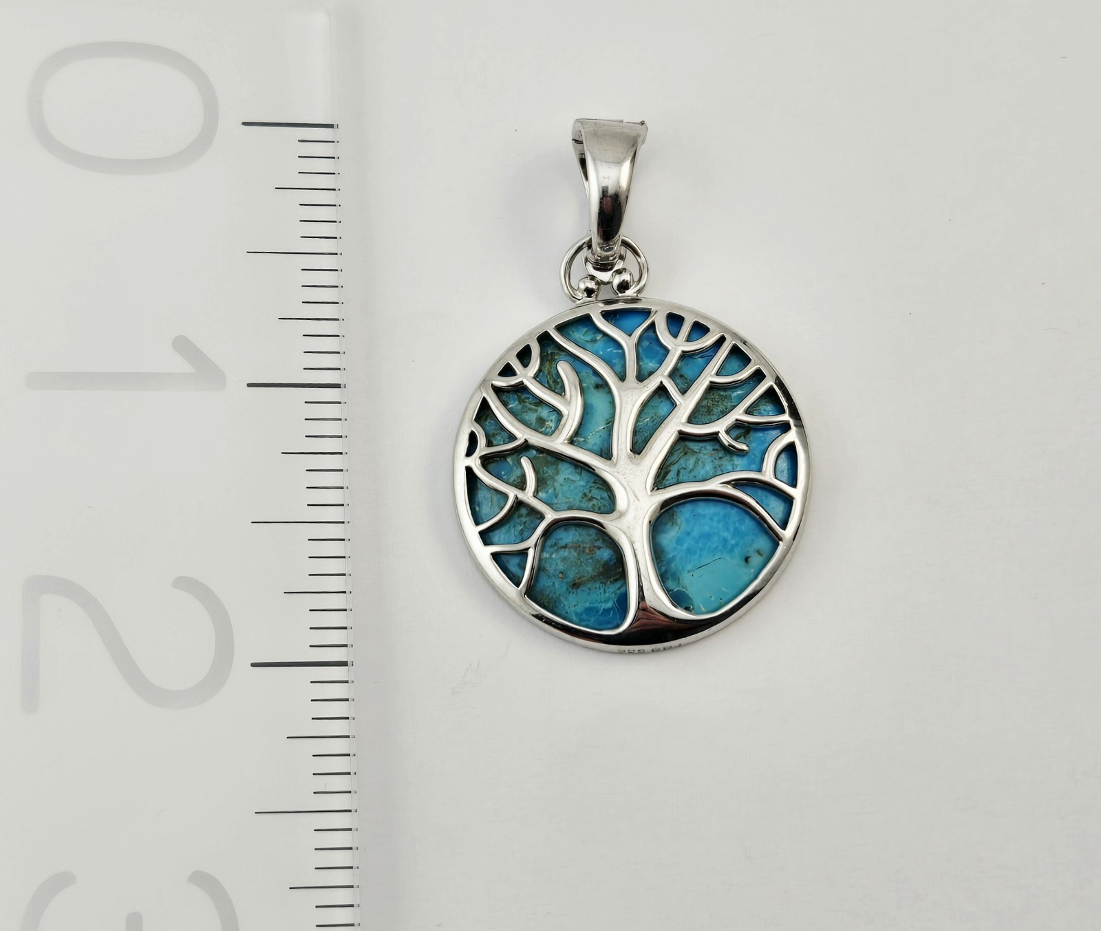 Sterling Silver Blue Turquoise Tree of Life Pendant Enhancer BBJ – 11.0g