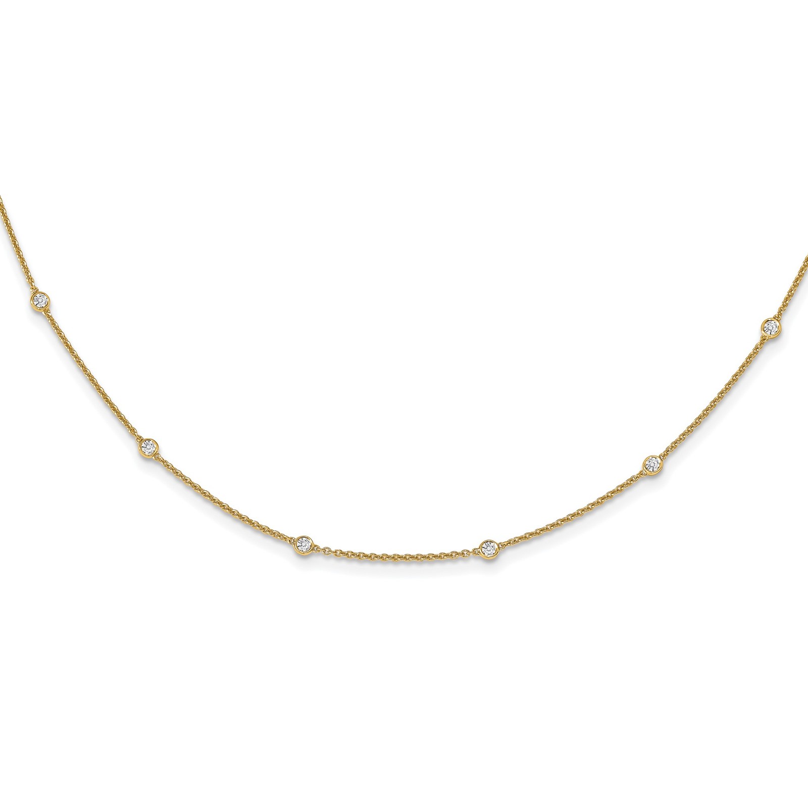 14K Complete 3/8 carat Bezel-set Diamond and Cable Chain 18-Station 18 inch Neck