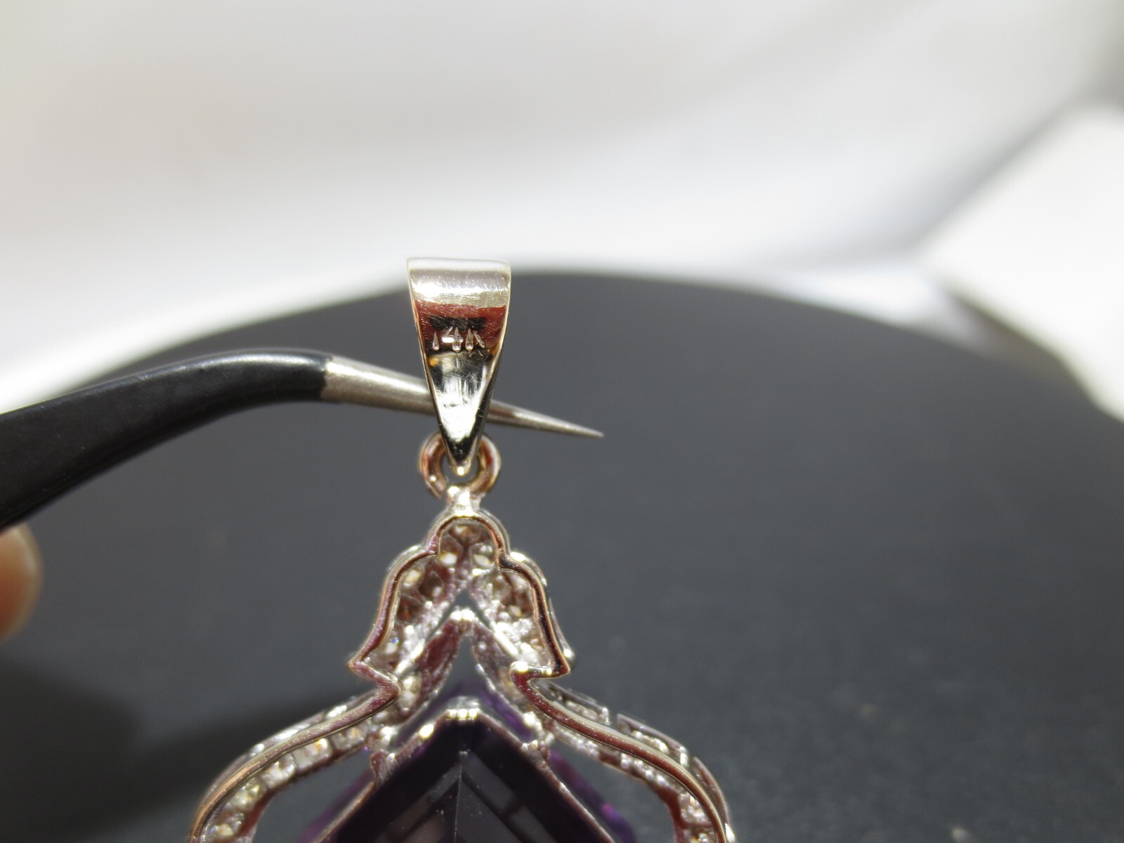 ESTATE 14K WG NATURAL AMETHYST & DIAMOND PENDANT 10.64 grams (A18582-1)