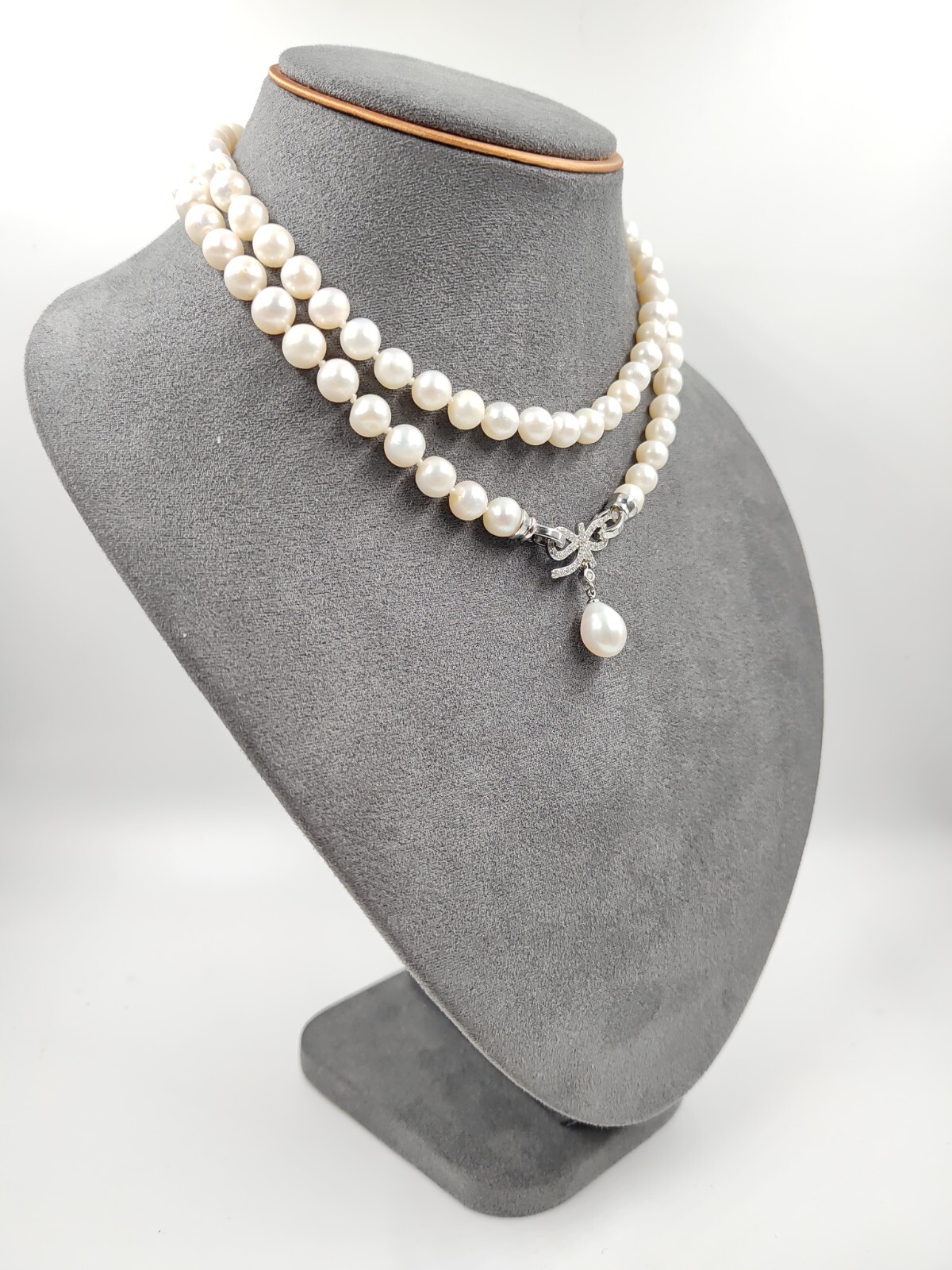 Genuine 30″ Super Luster White Natural Seawater 9mm Pearl Necklace 950 Platinum