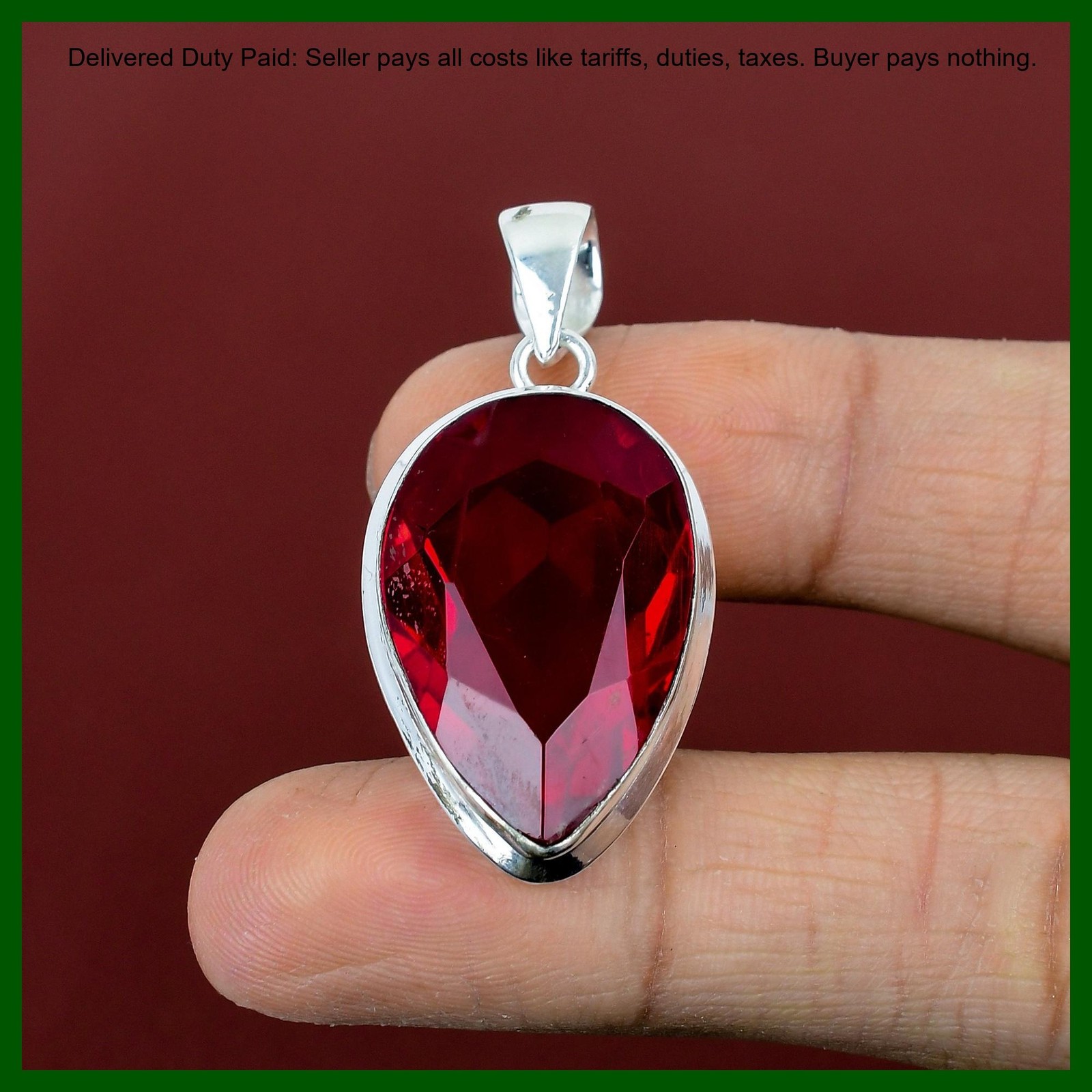 Pear Mozambique Garnet Stone 925 Silver Sister Birthday Ethnic Wedding Pendant