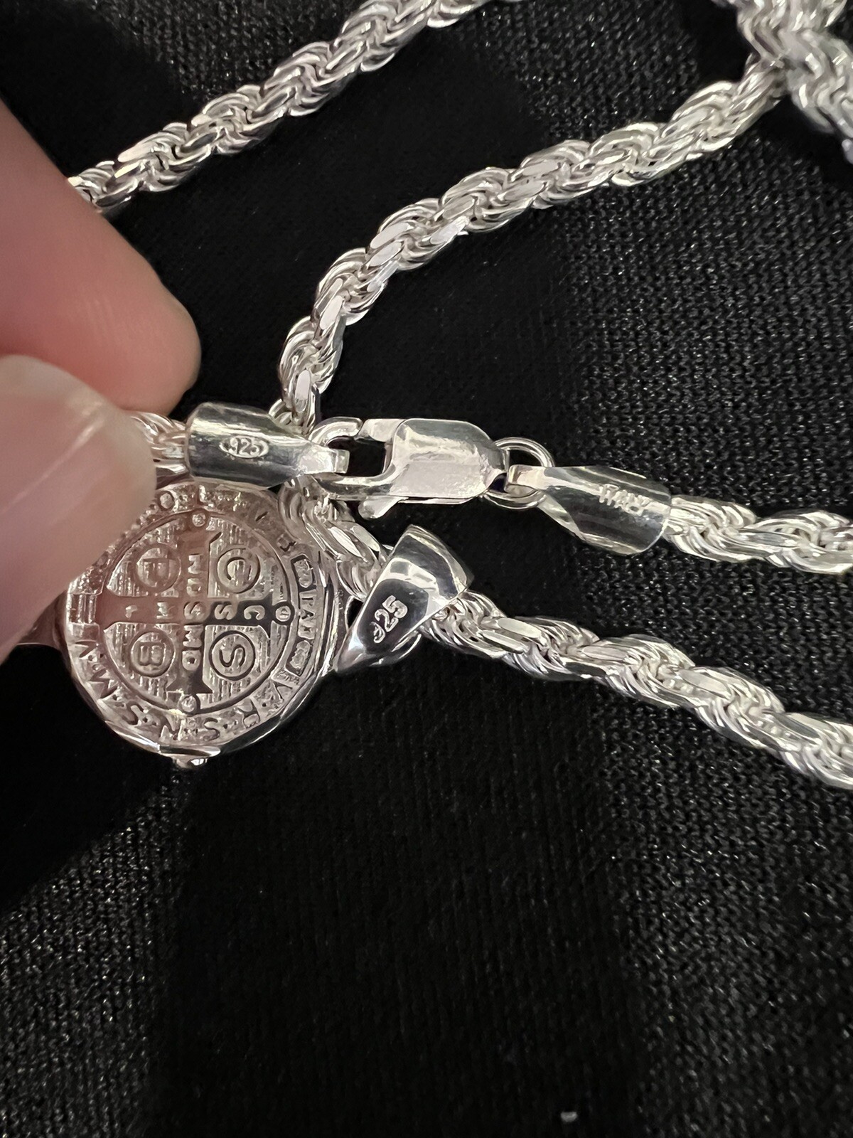 925 Sterling Silver Mens St Benedict Key San Benito Llave & Rope Chain 22 26 30